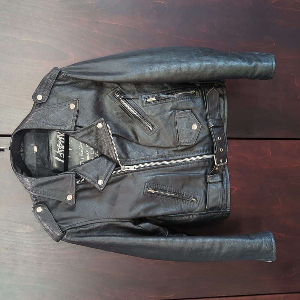 LA Roxx vintage leather biker jacket L